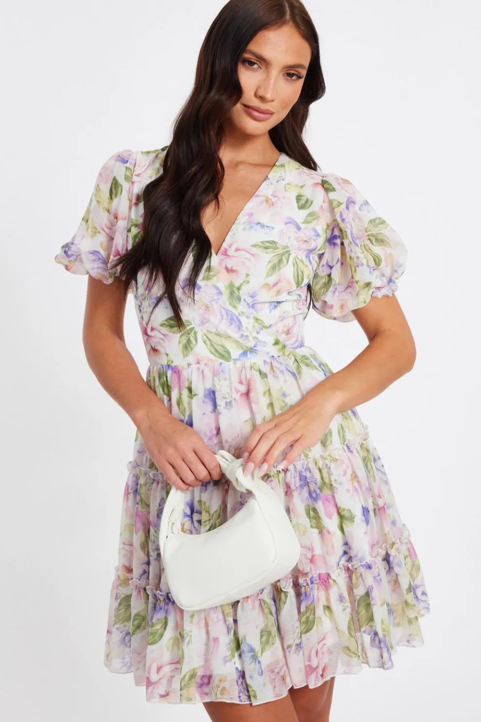 Floral Chiffon Frill Mini Dress
