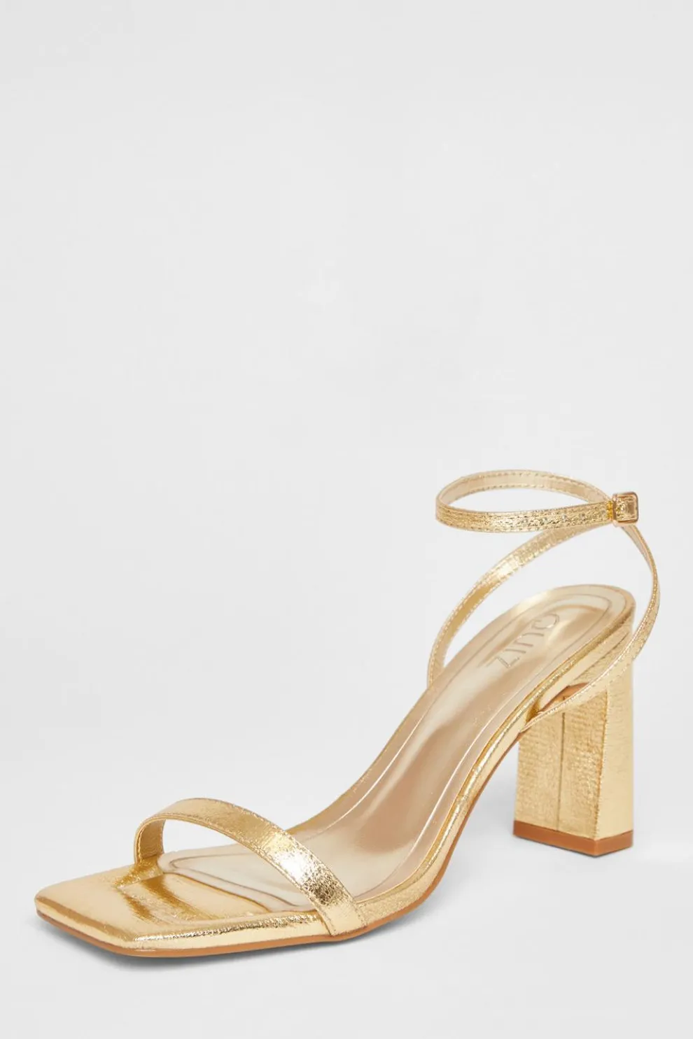 Gold Barely There Block Heels