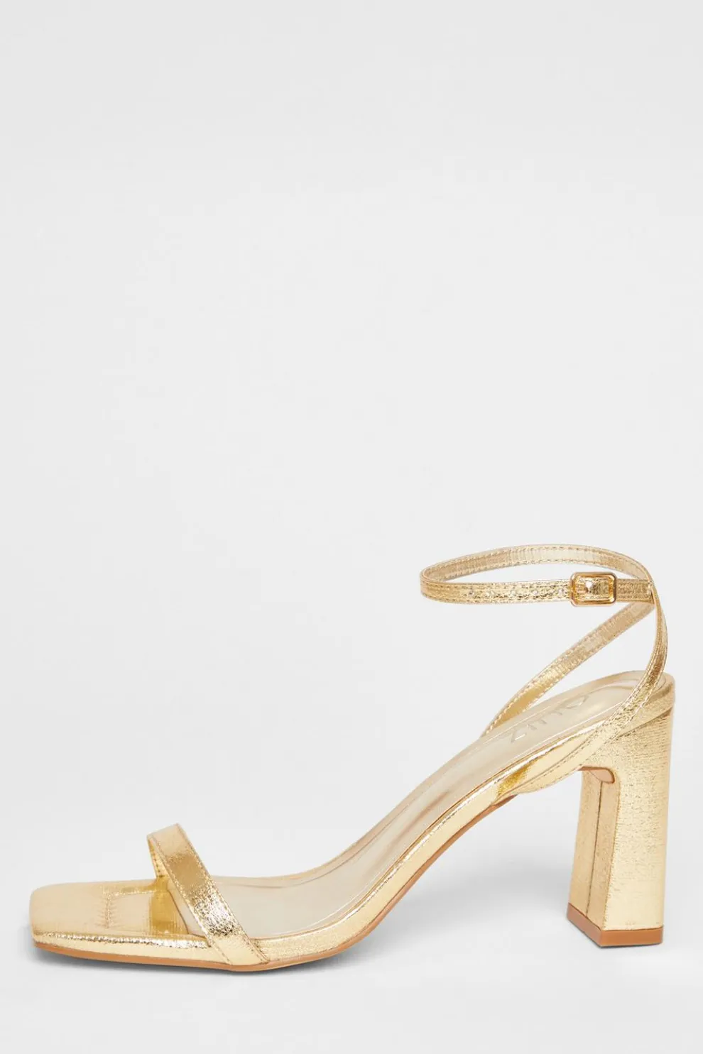 Gold Barely There Block Heels