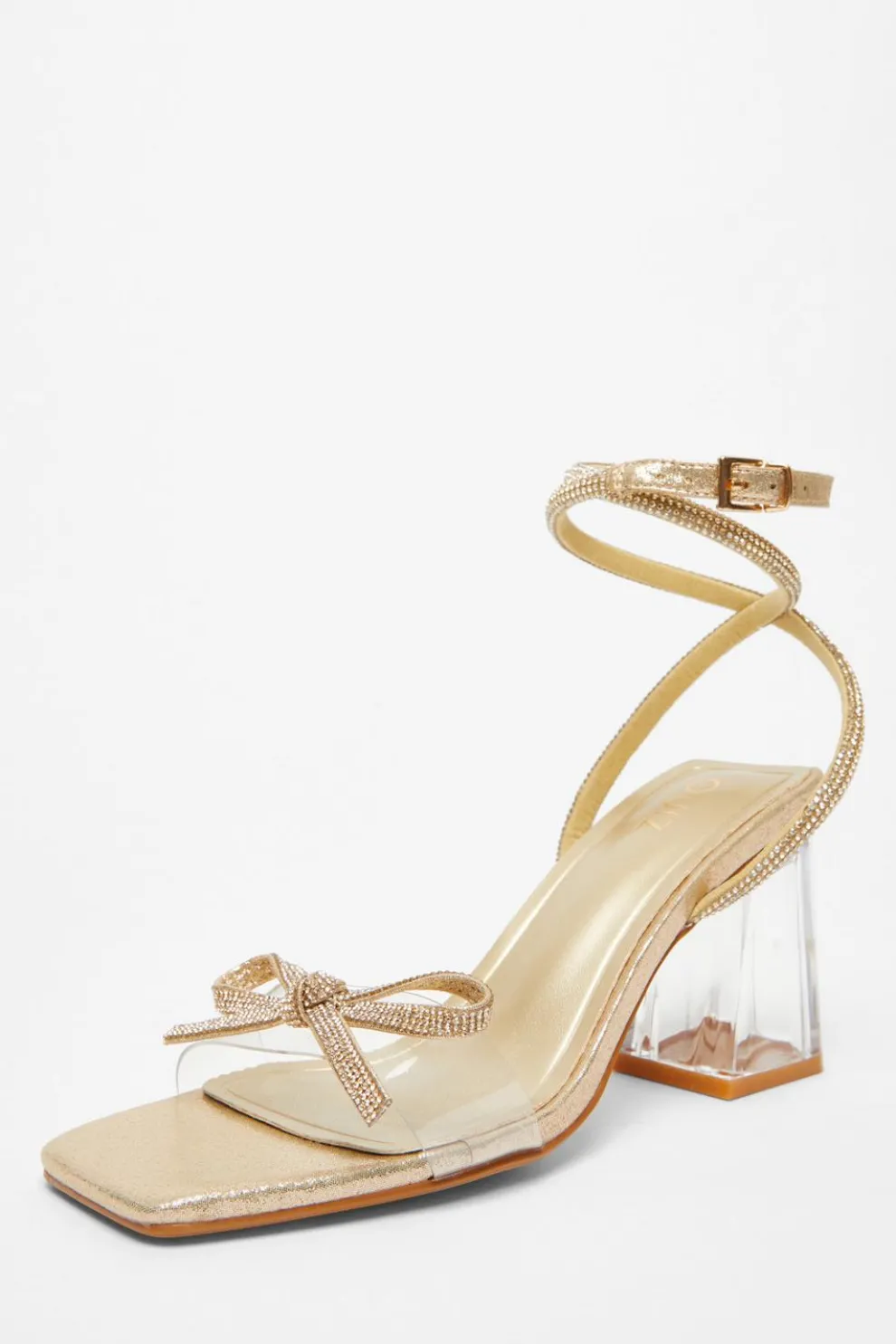 Gold Bow Heeled Sandals