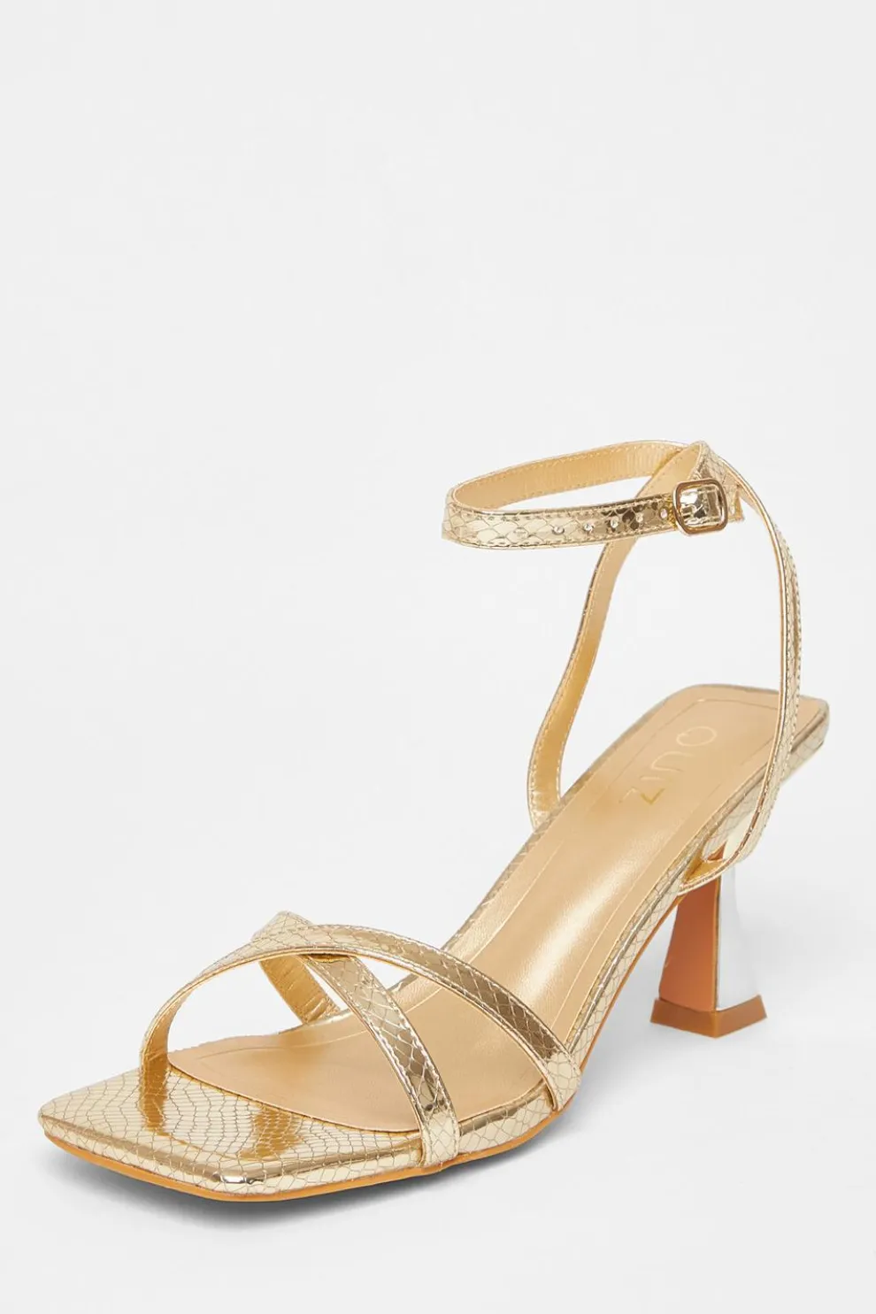 Gold Cross Strap Flared Heel