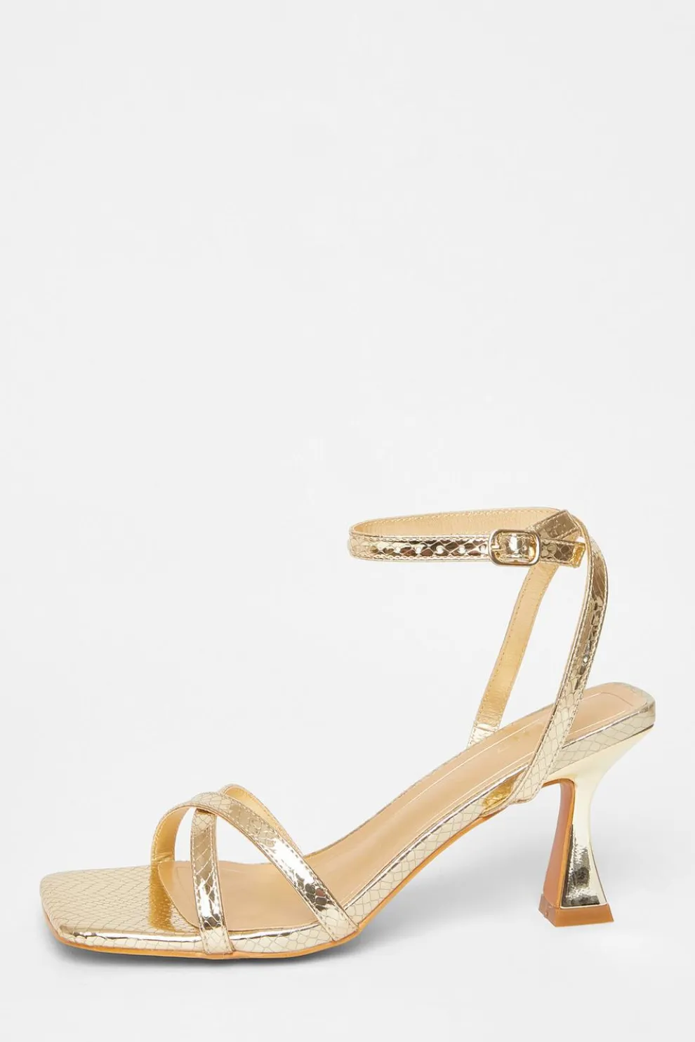 Gold Cross Strap Flared Heel