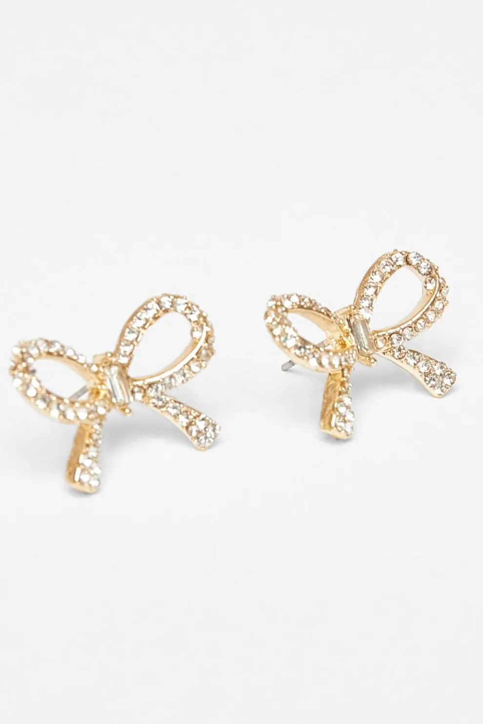 Gold Diamante Bow Stud Earrings