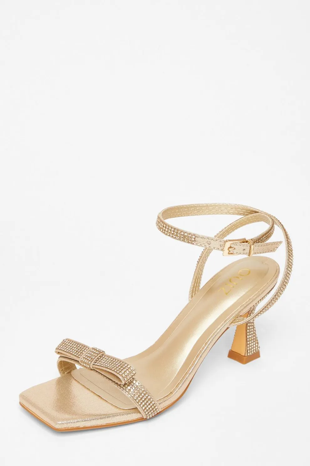 Gold Diamante Bow Front Heels