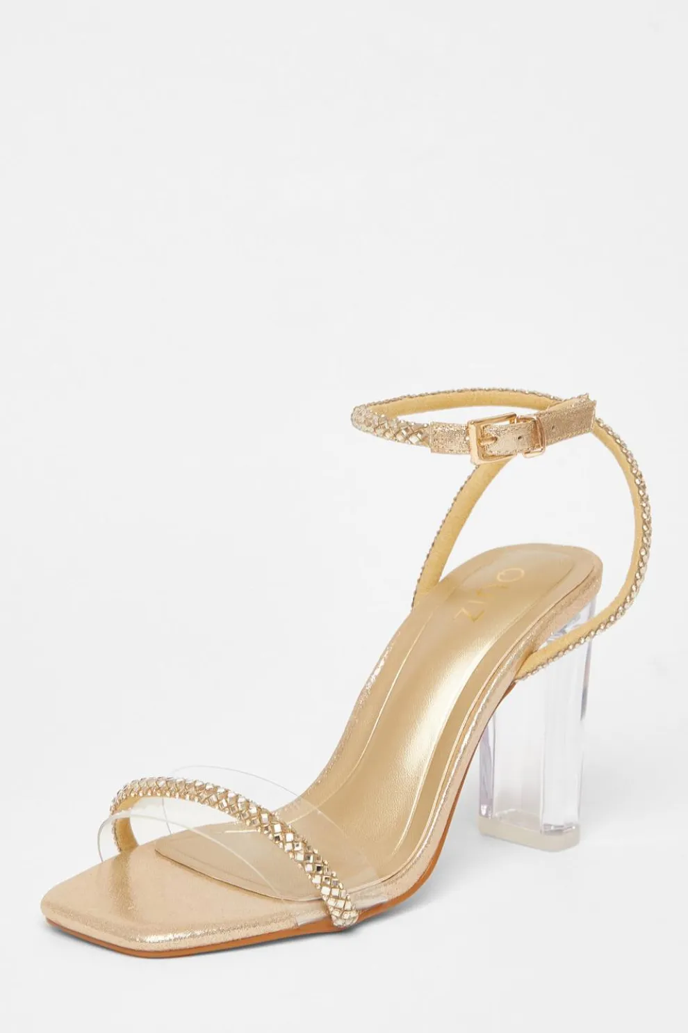 Gold Diamante Clear Block Heels