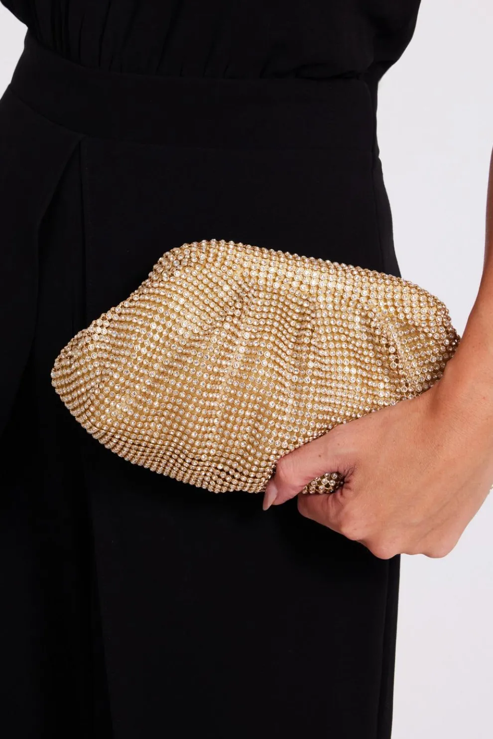 Gold Diamante Gathered Pouch Bag