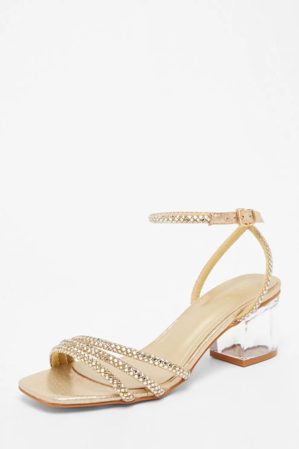 Gold Diamante Low Heeled Sandals