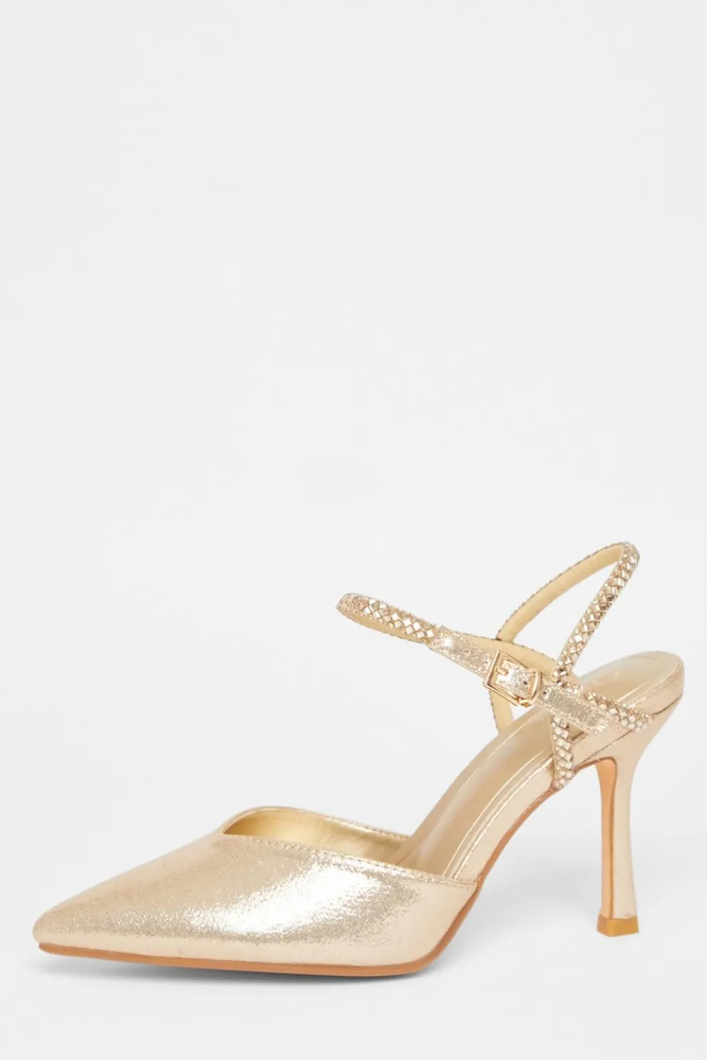Gold Diamante Strap Court Heels