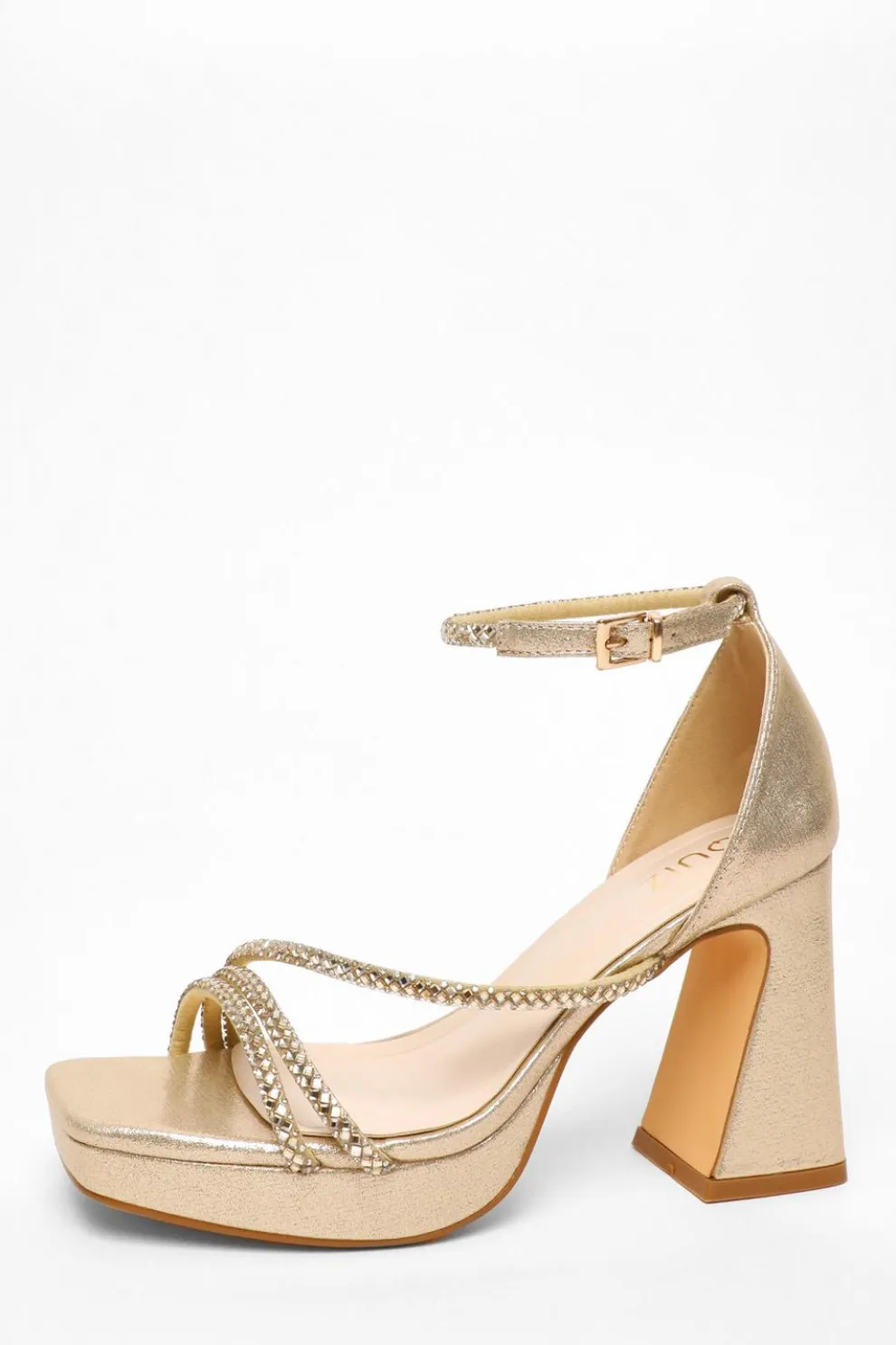Gold Diamante Strappy Platform Heeled Sandals