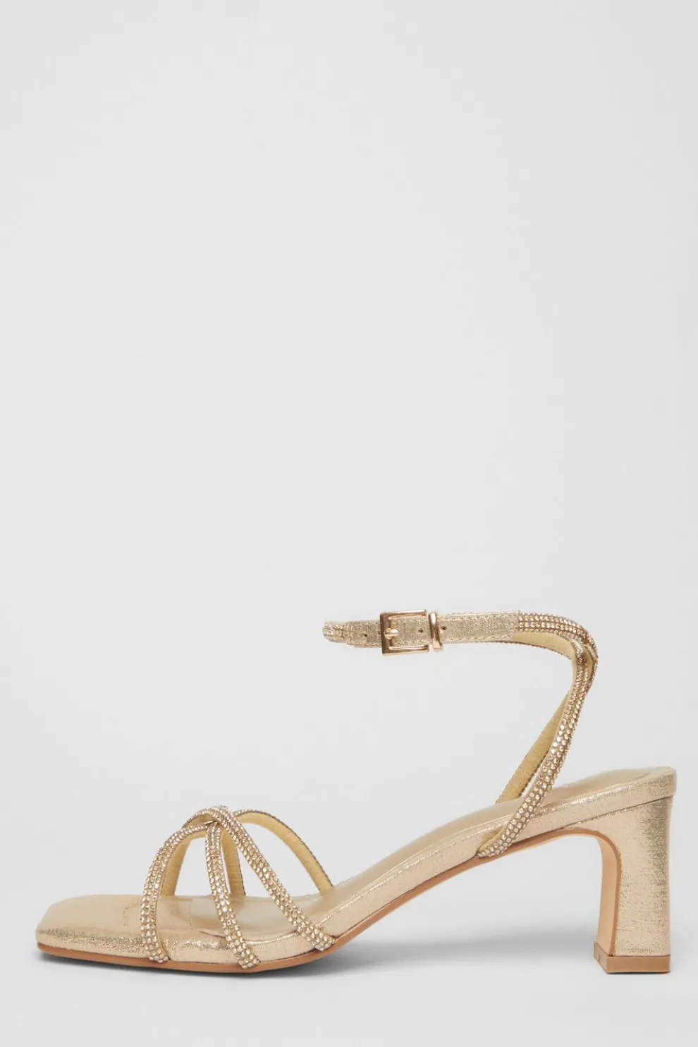 Gold Diamante Strap Block Heels