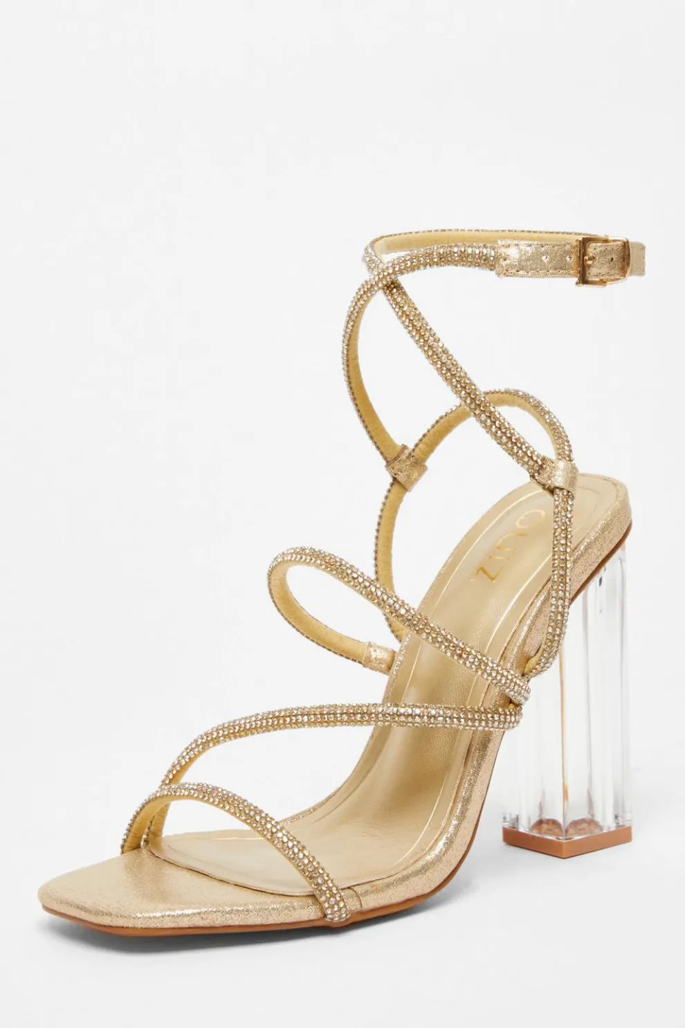 Gold Diamante Strappy Heeled Sandals