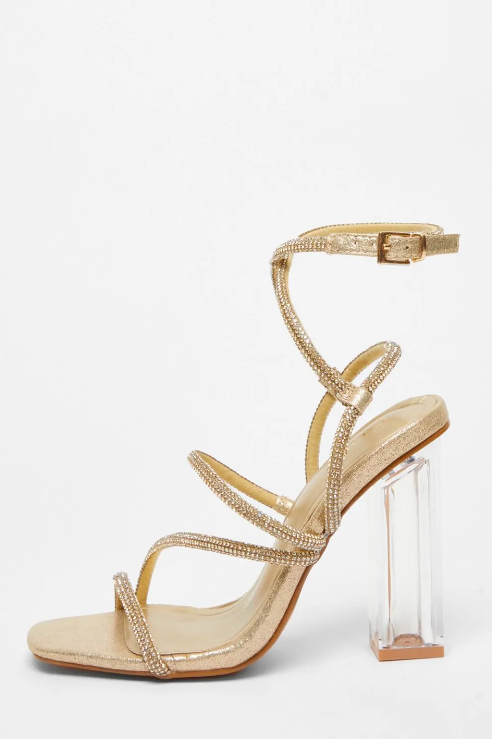 Gold Diamante Strappy Heeled Sandals