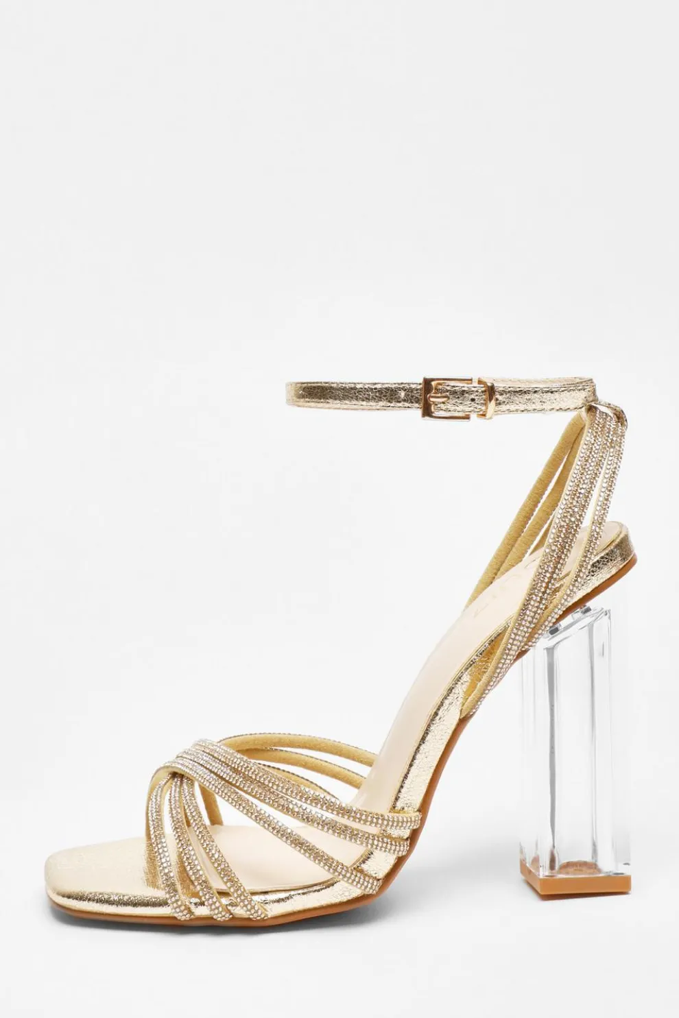 Gold Diamante Strap Heeled Sandals