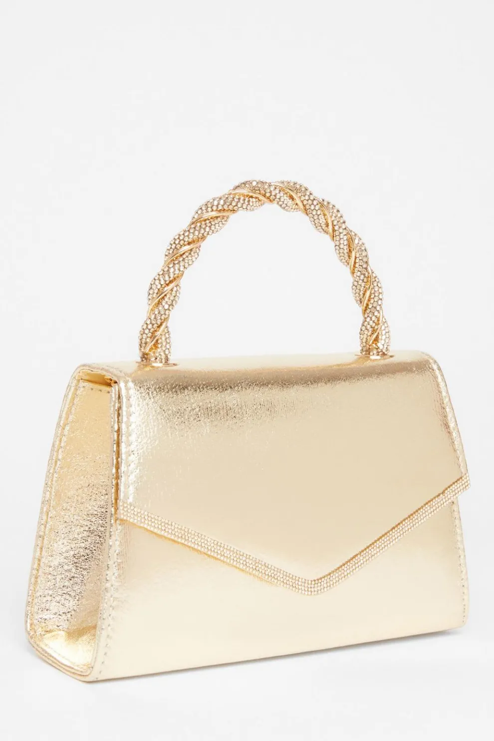 Gold Diamante Twist Top Handle Bag