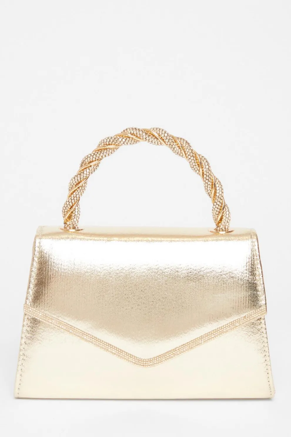 Gold Diamante Twist Top Handle Bag