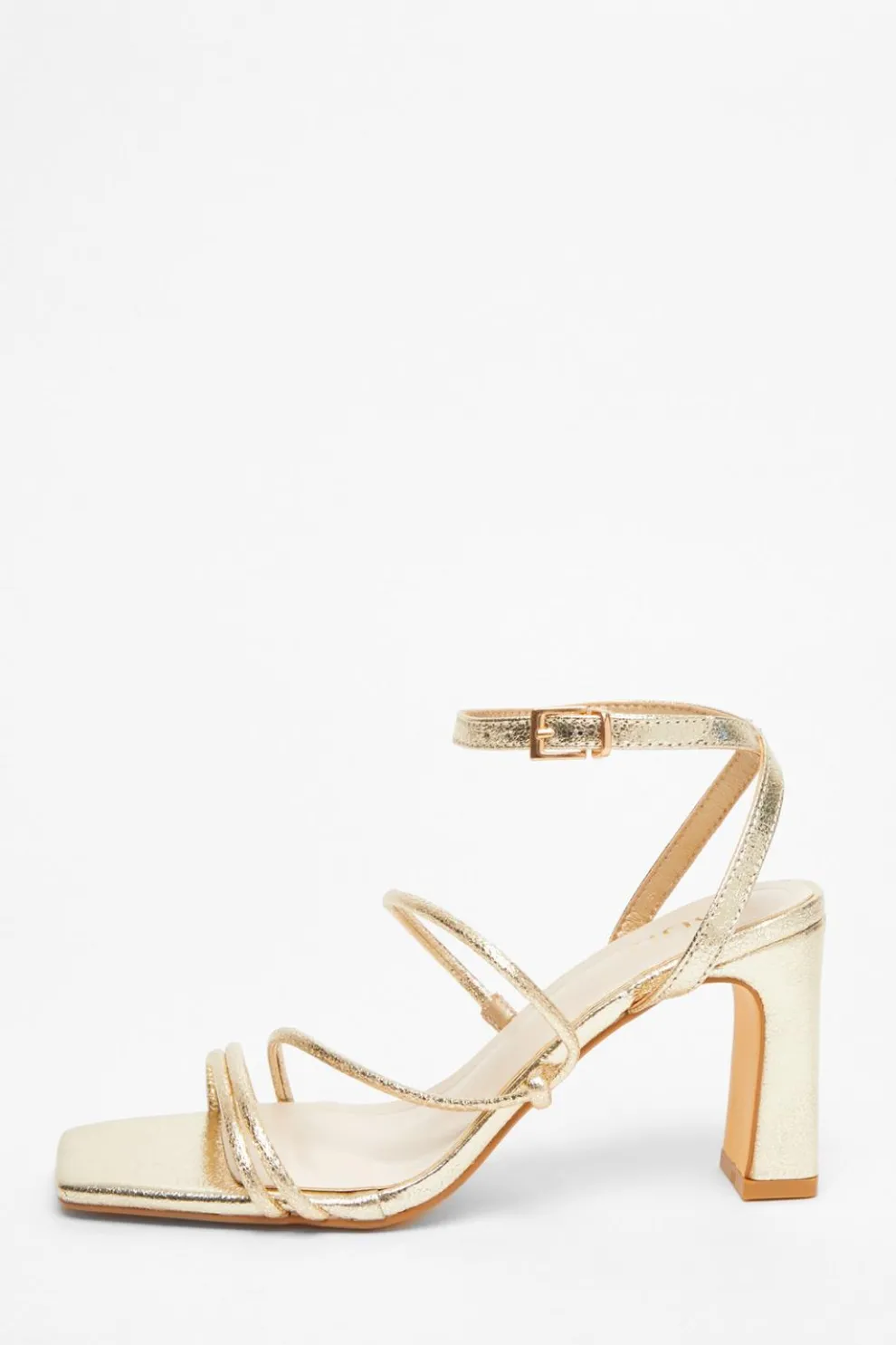 Gold Faux Leather Strappy Heeled Sandals