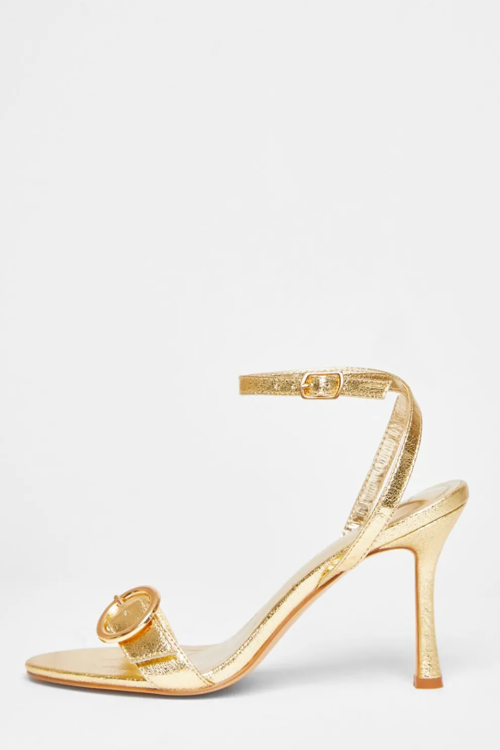 Gold Faux Leather Buckle Heels