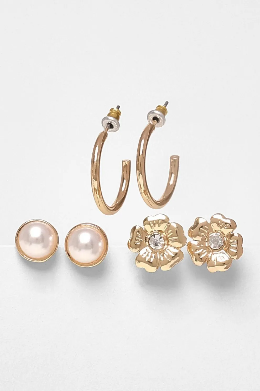 Gold Floral Stud Earring Set