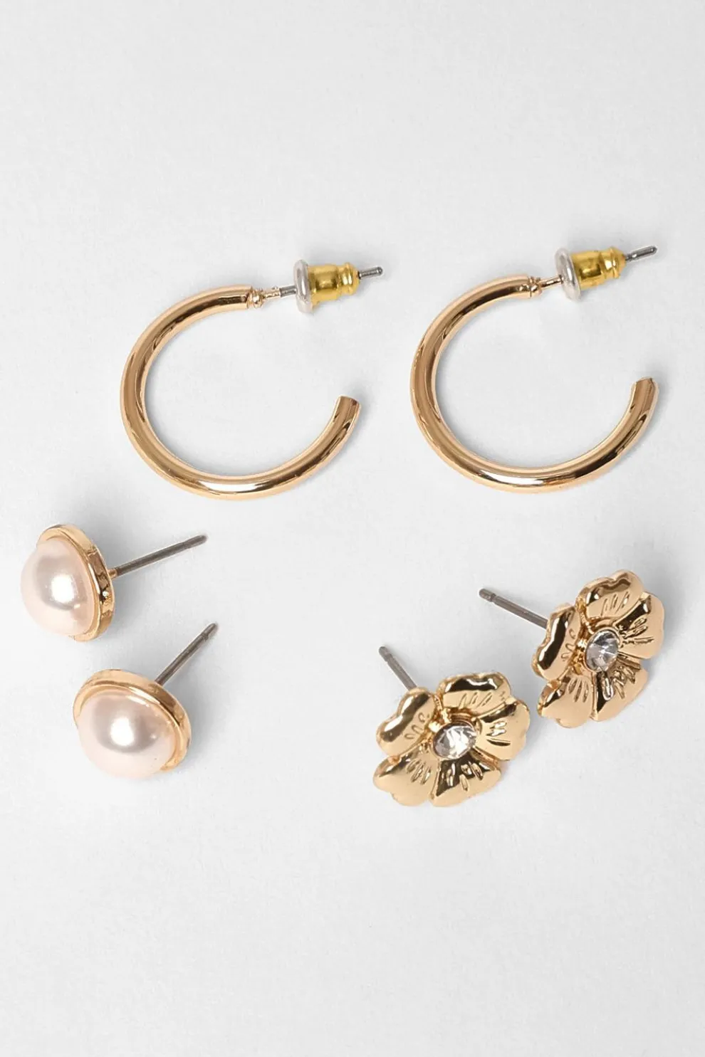 Gold Floral Stud Earring Set