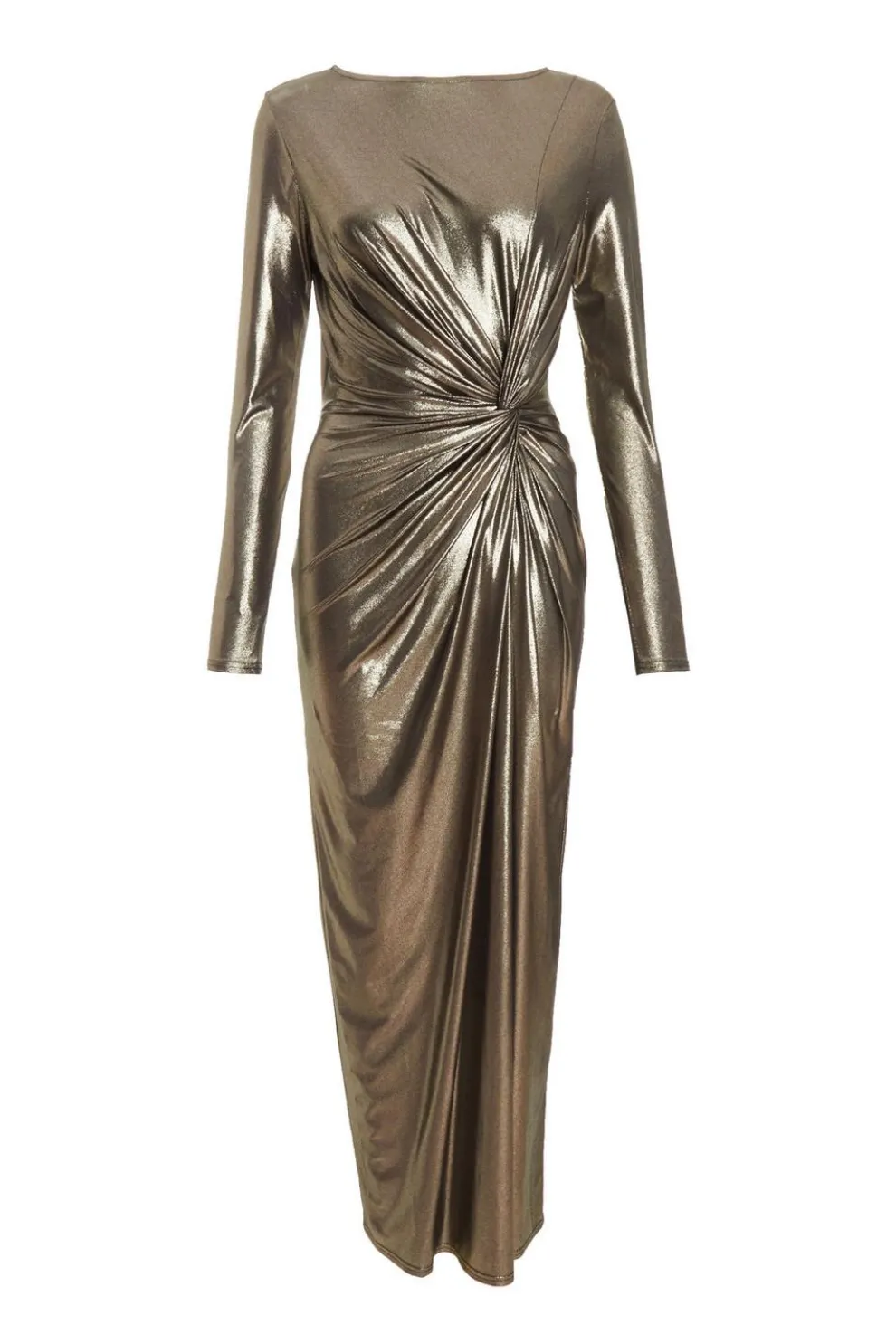 Gold Foil Ruched Maxi Dress