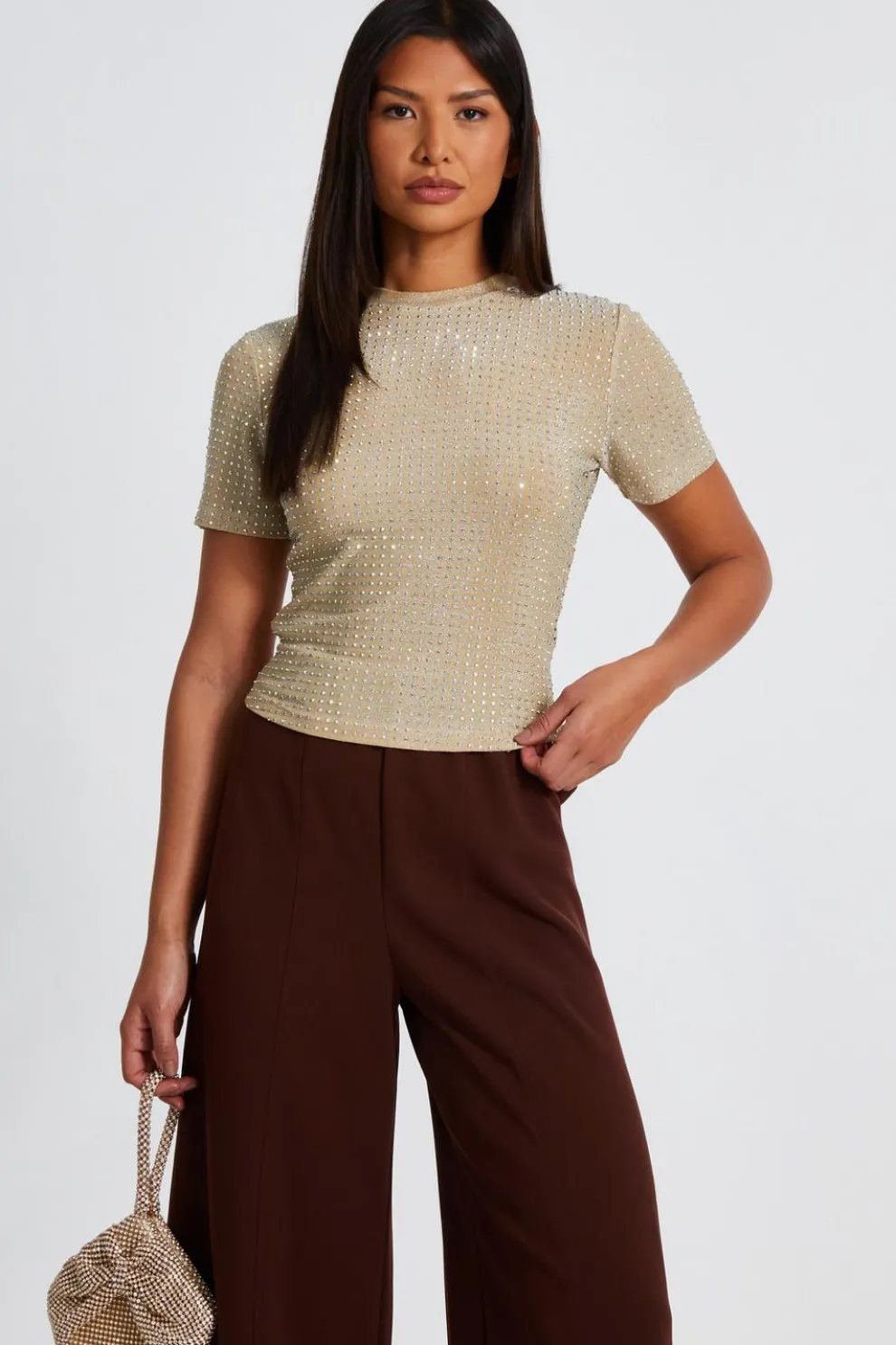 Gold Knit Embellished Top
