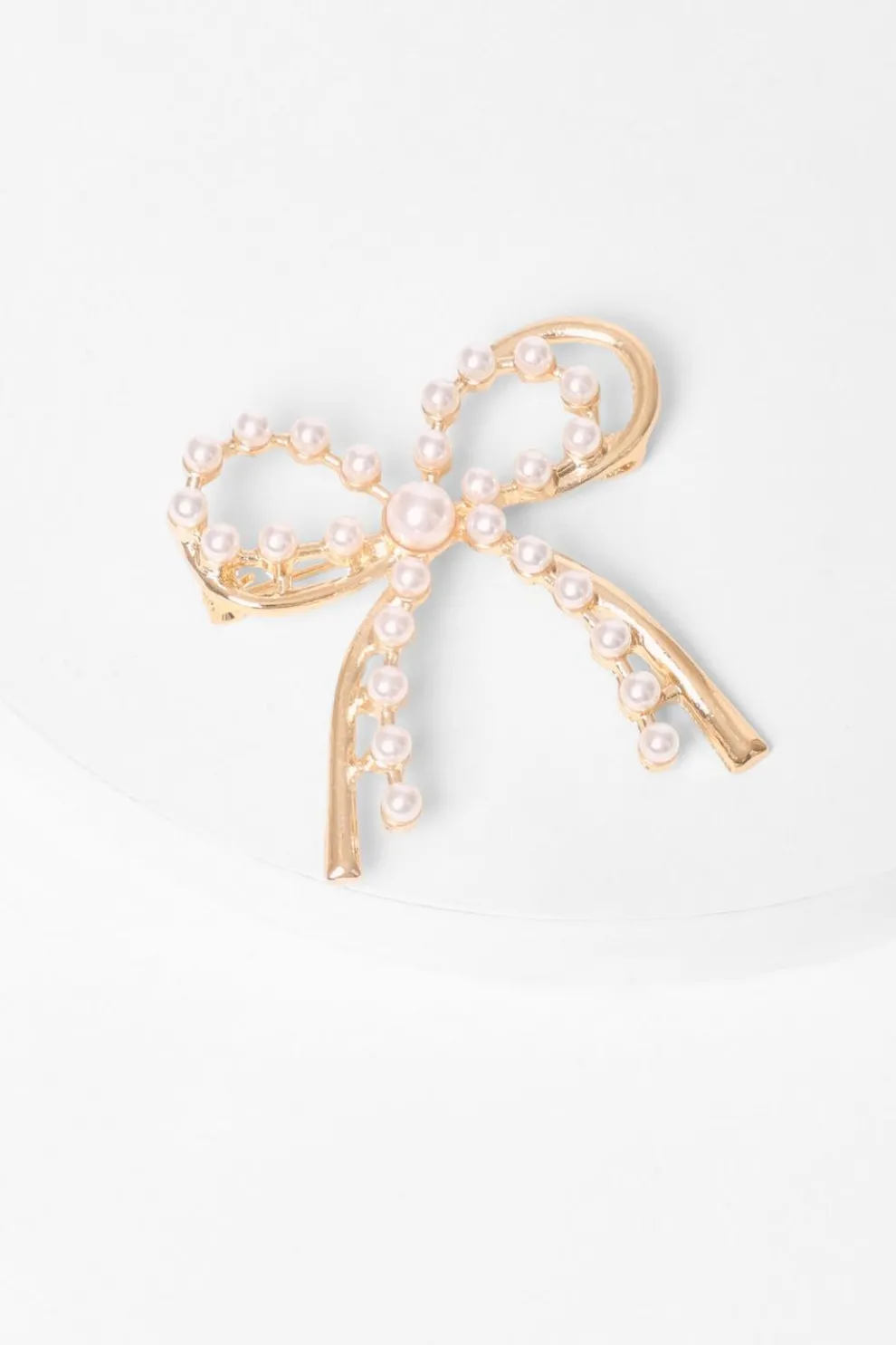 Gold Pearl Bow Brooch