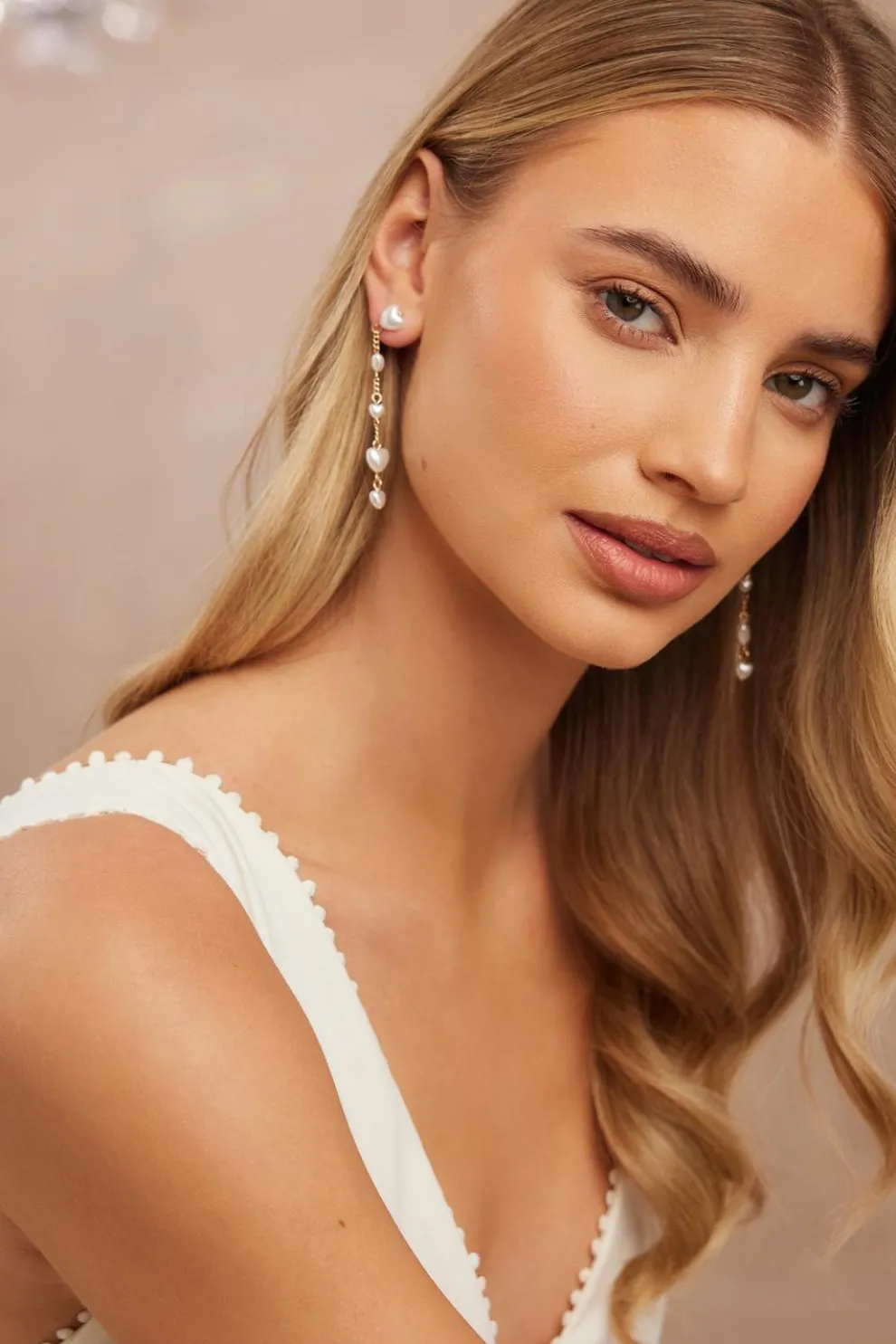 Gold Pearl Heart Earrings