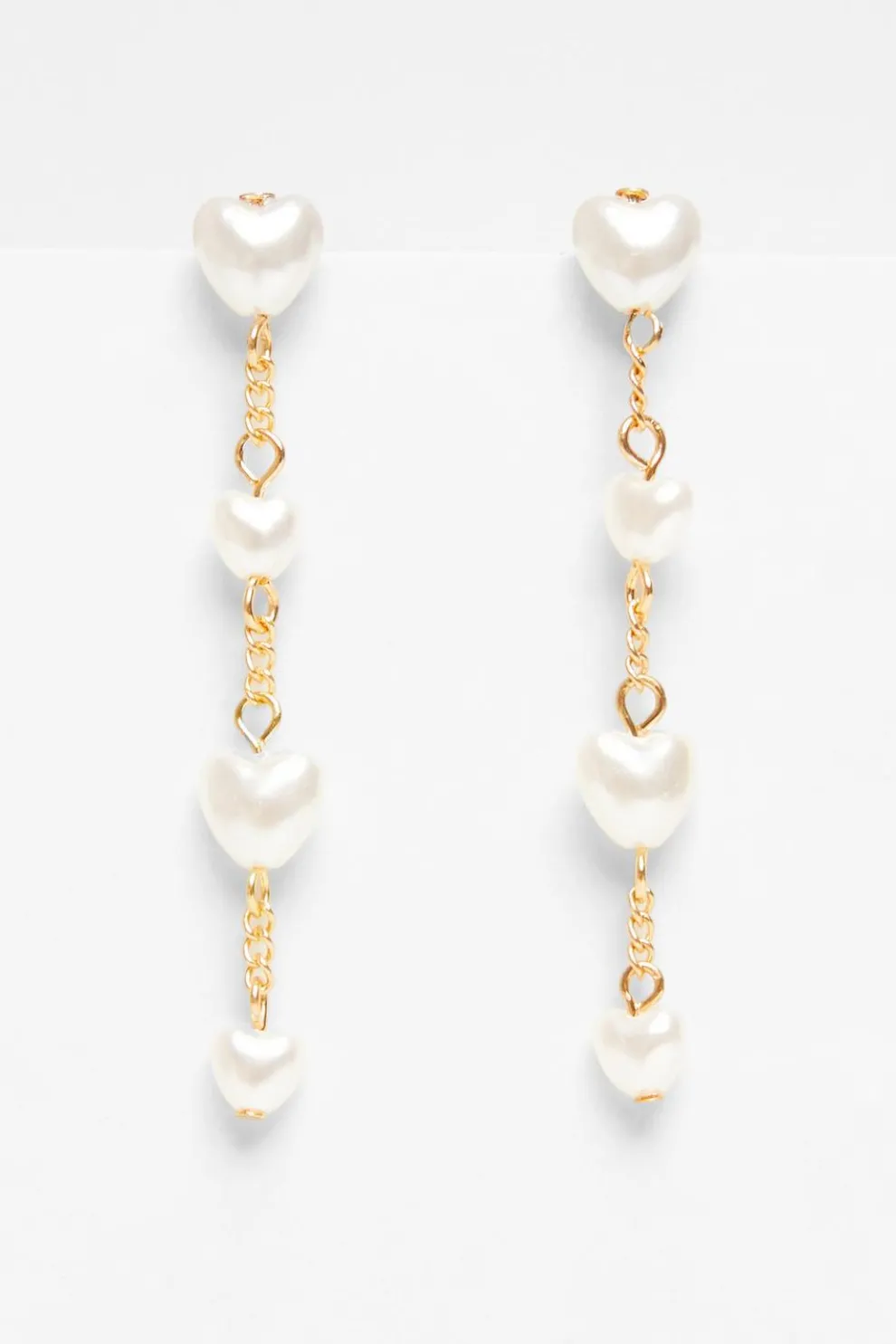 Gold Pearl Heart Earrings