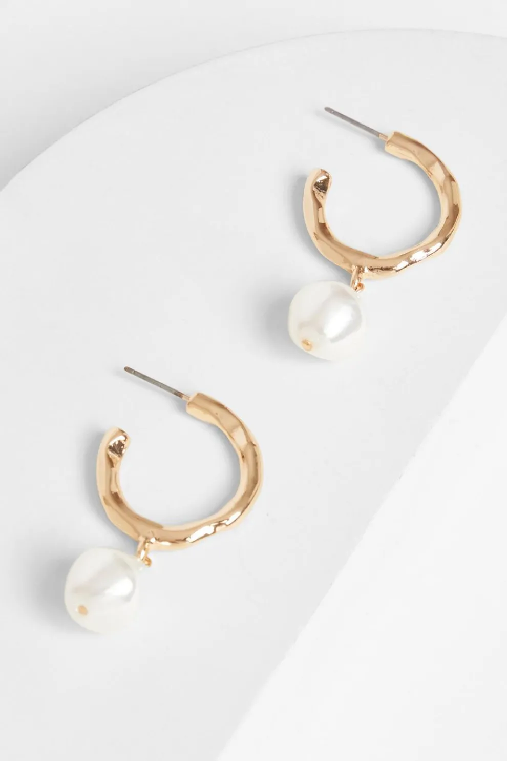 Gold Pearl Textured Hoop Earrings