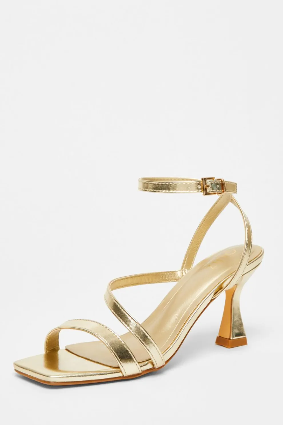 Gold Strappy Flared Heel