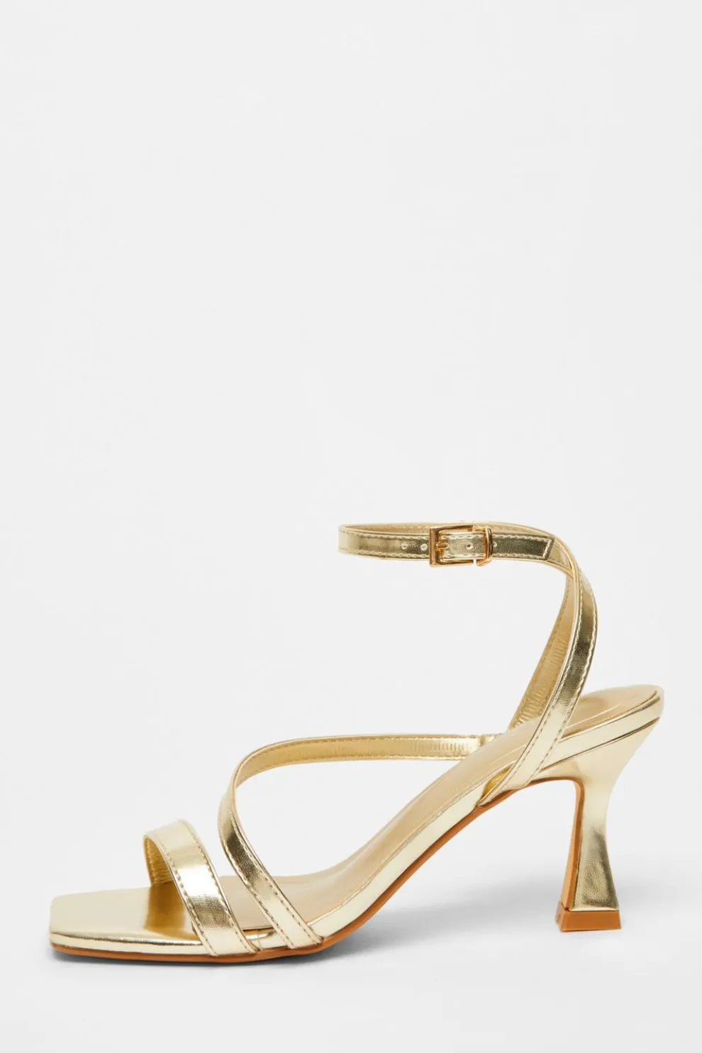 Gold Strappy Flared Heel