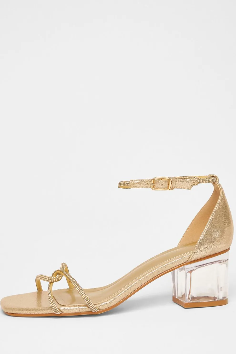 Gold Twist Strap Heeled Sandal