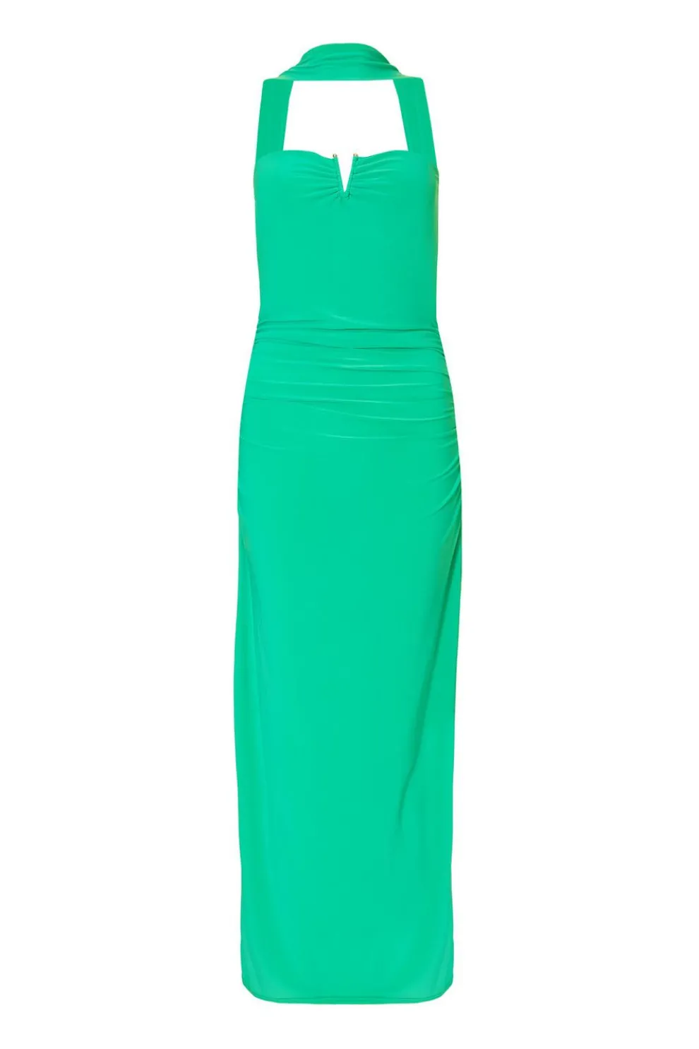 Green Collar Detail Ruched Midaxi Dress