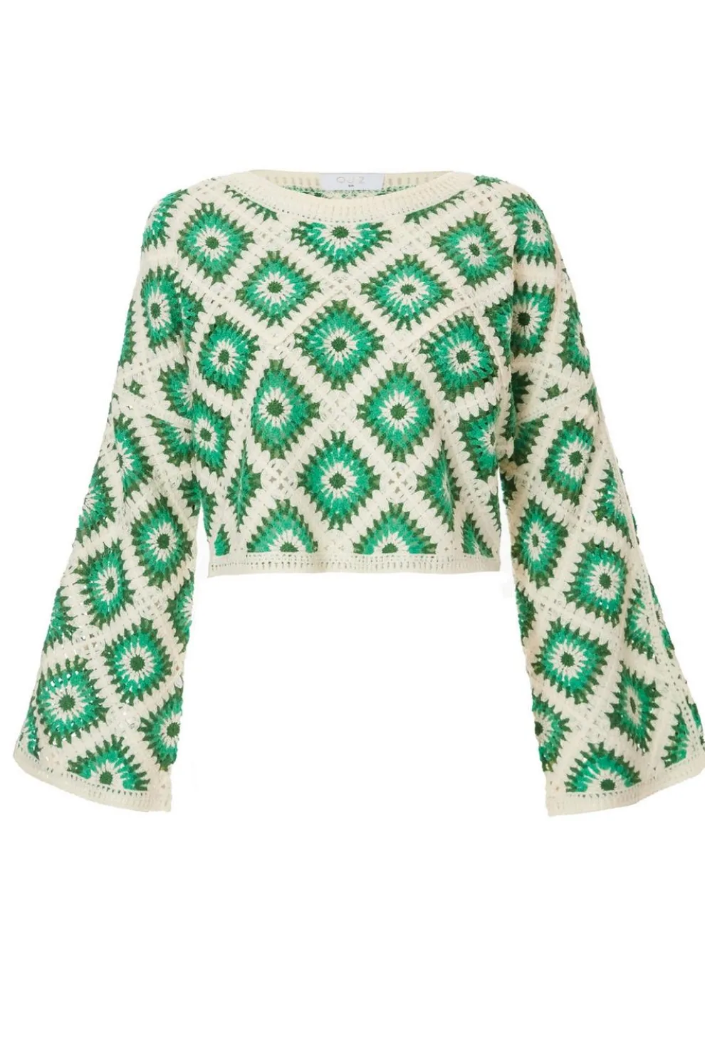 Green Crochet Geometric Crop Top