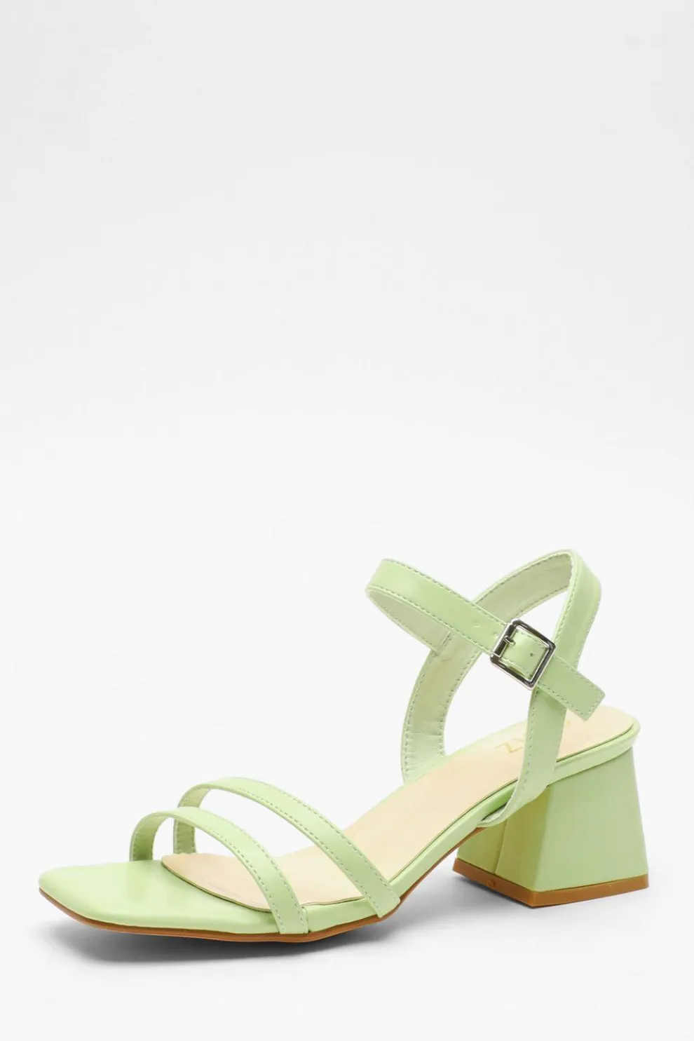 Green Faux Leather Block Heel Sandal
