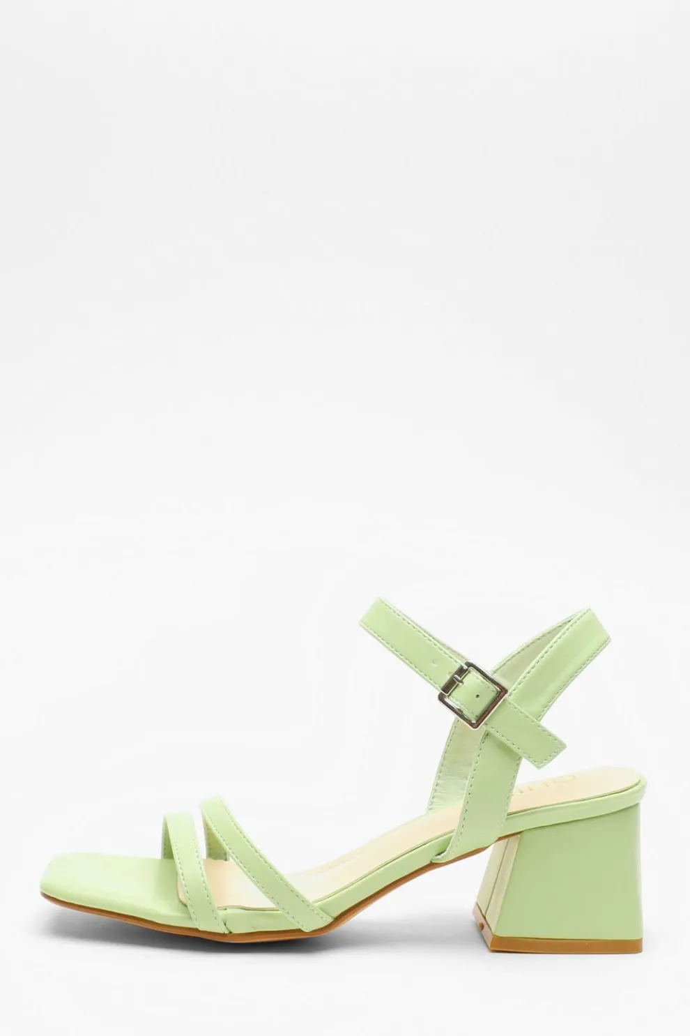Green Faux Leather Block Heel Sandal