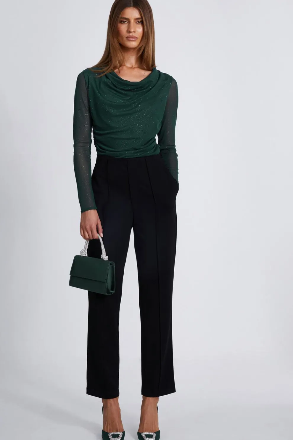 Green Glitter Mesh Crop Top