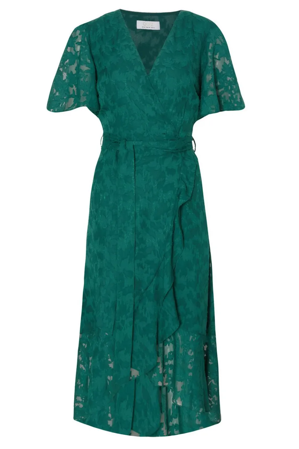 Green Jacquard Wrap Midi Dress
