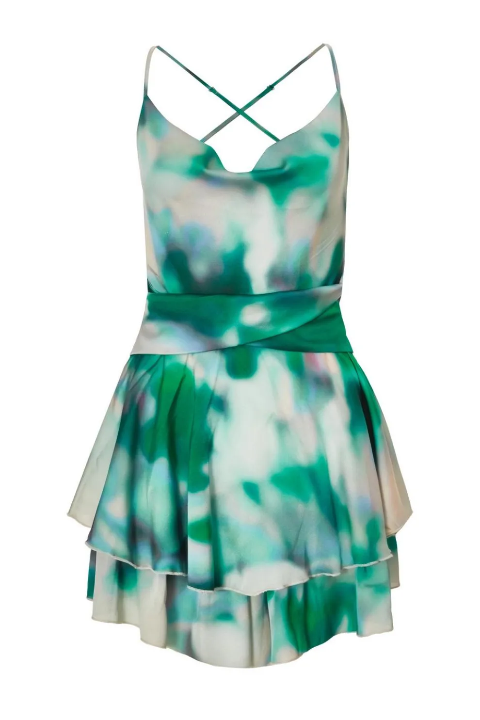 Green Marble Print Tiered Playsuit