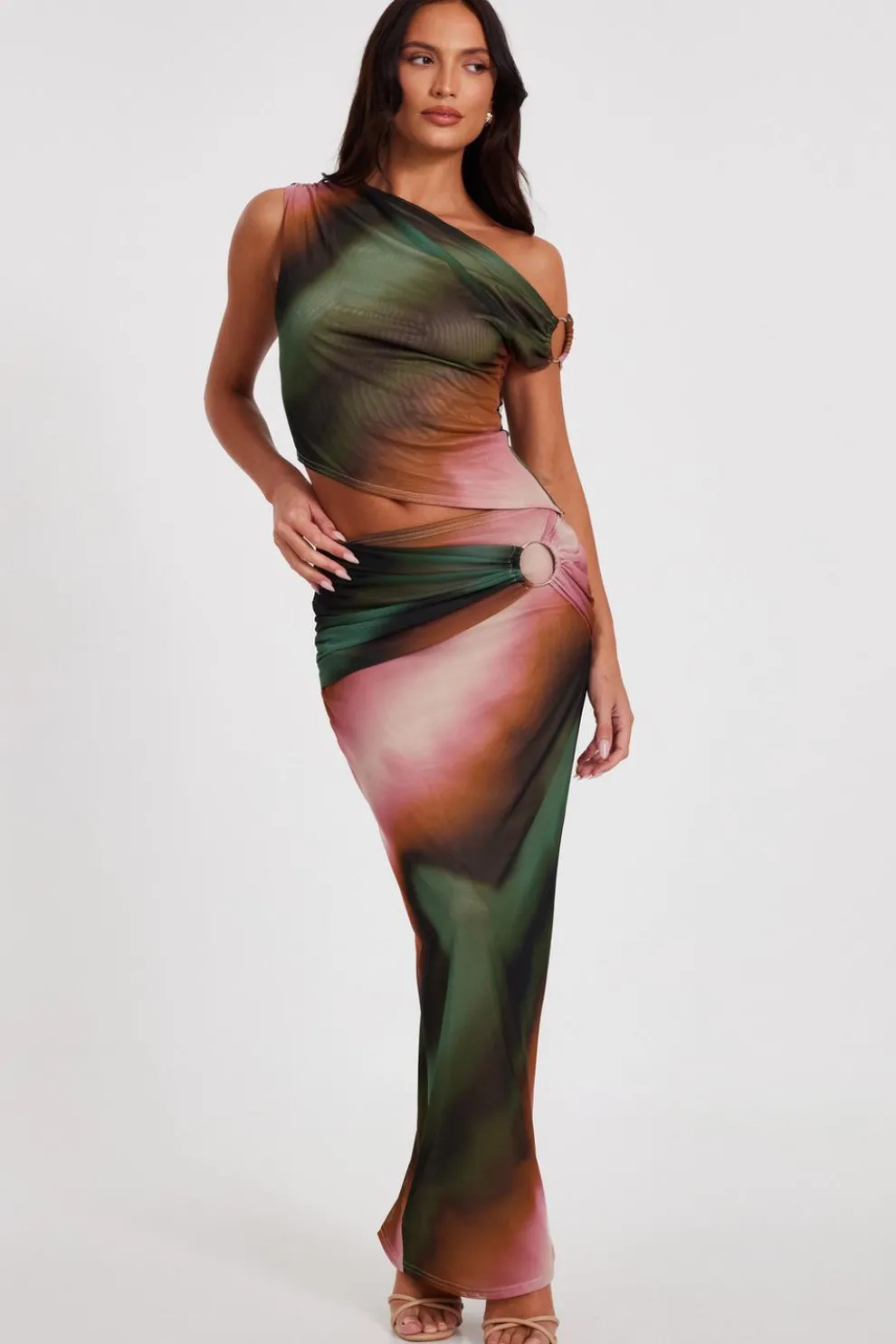 Green Mesh One Shoulder Crop Top