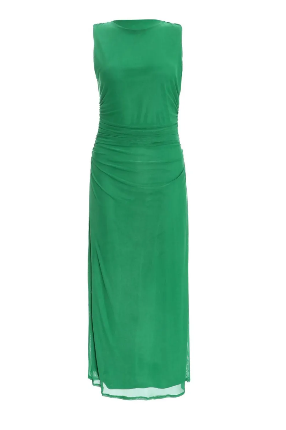 Green Mesh Ruched Bodycon Midaxi Dress