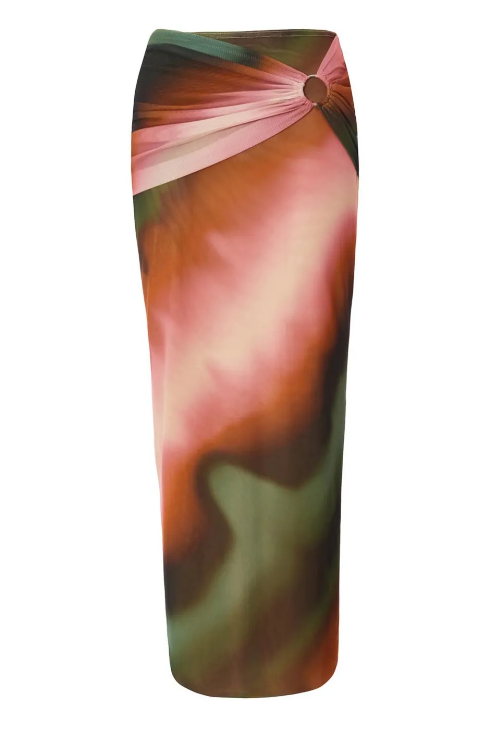 Green Mesh Ruched Maxi Skirt