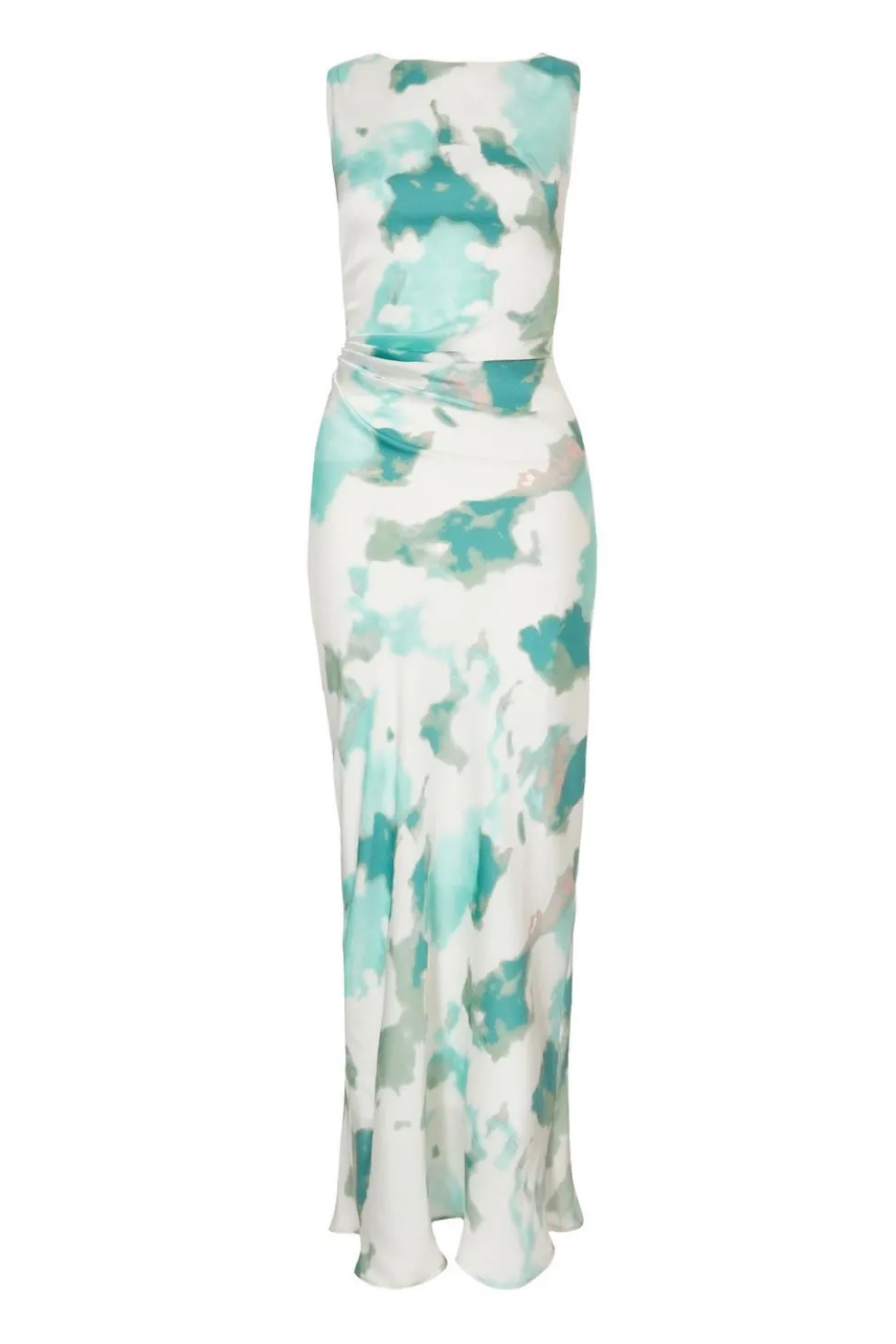 Green Satin Marble Midaxi Dress