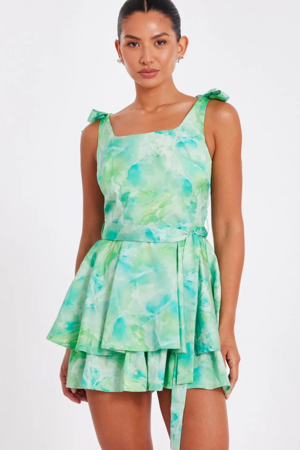 Green Tie Dye Bow Strap Playsuit