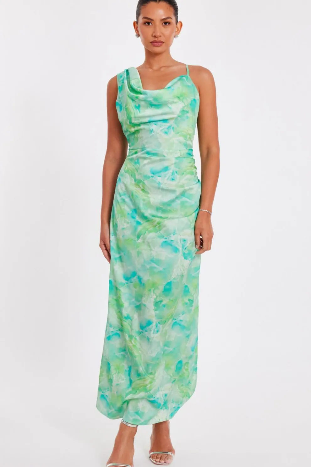 Green Tie Dye Cowl Midaxi Dress