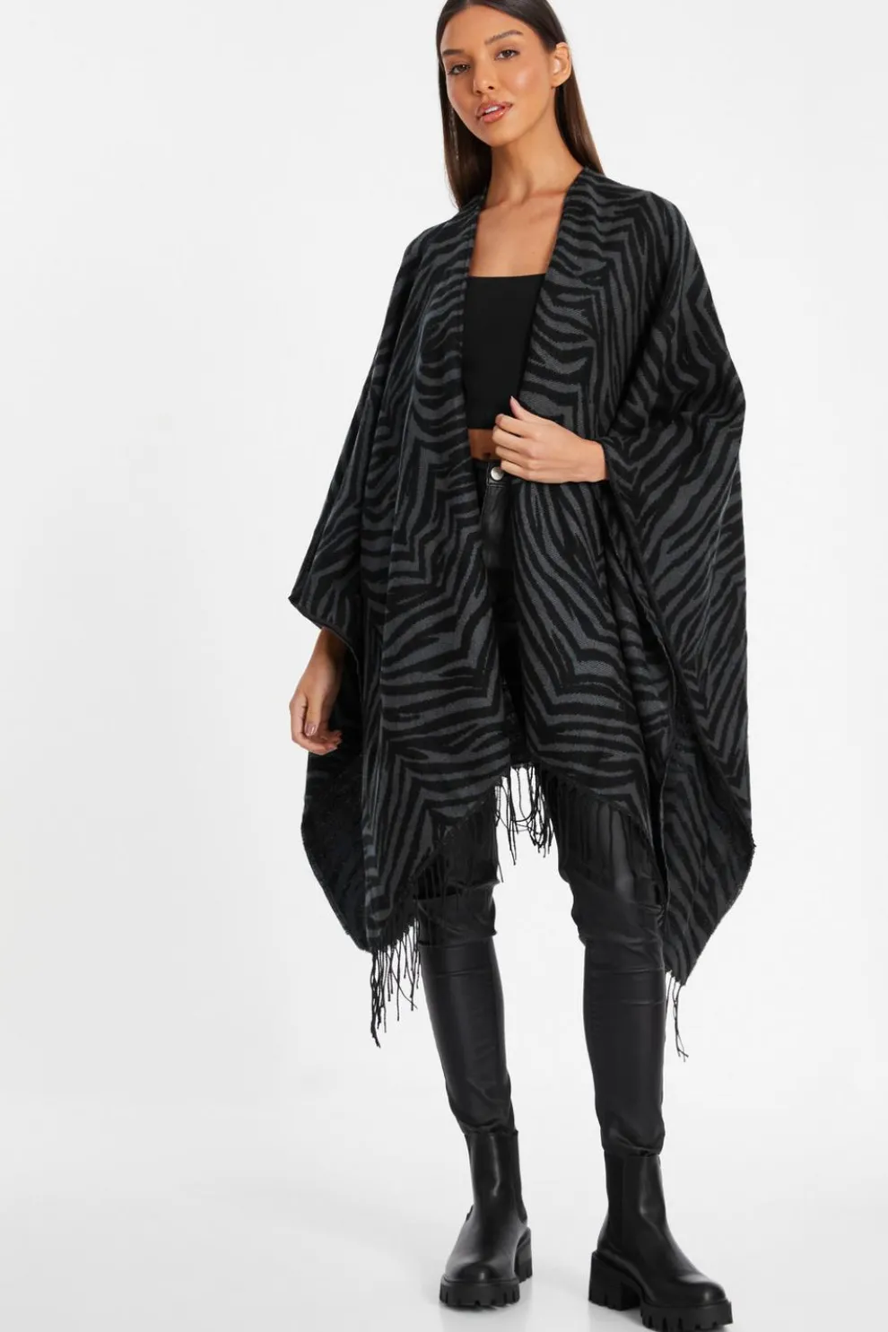 Grey Animal Print Cape
