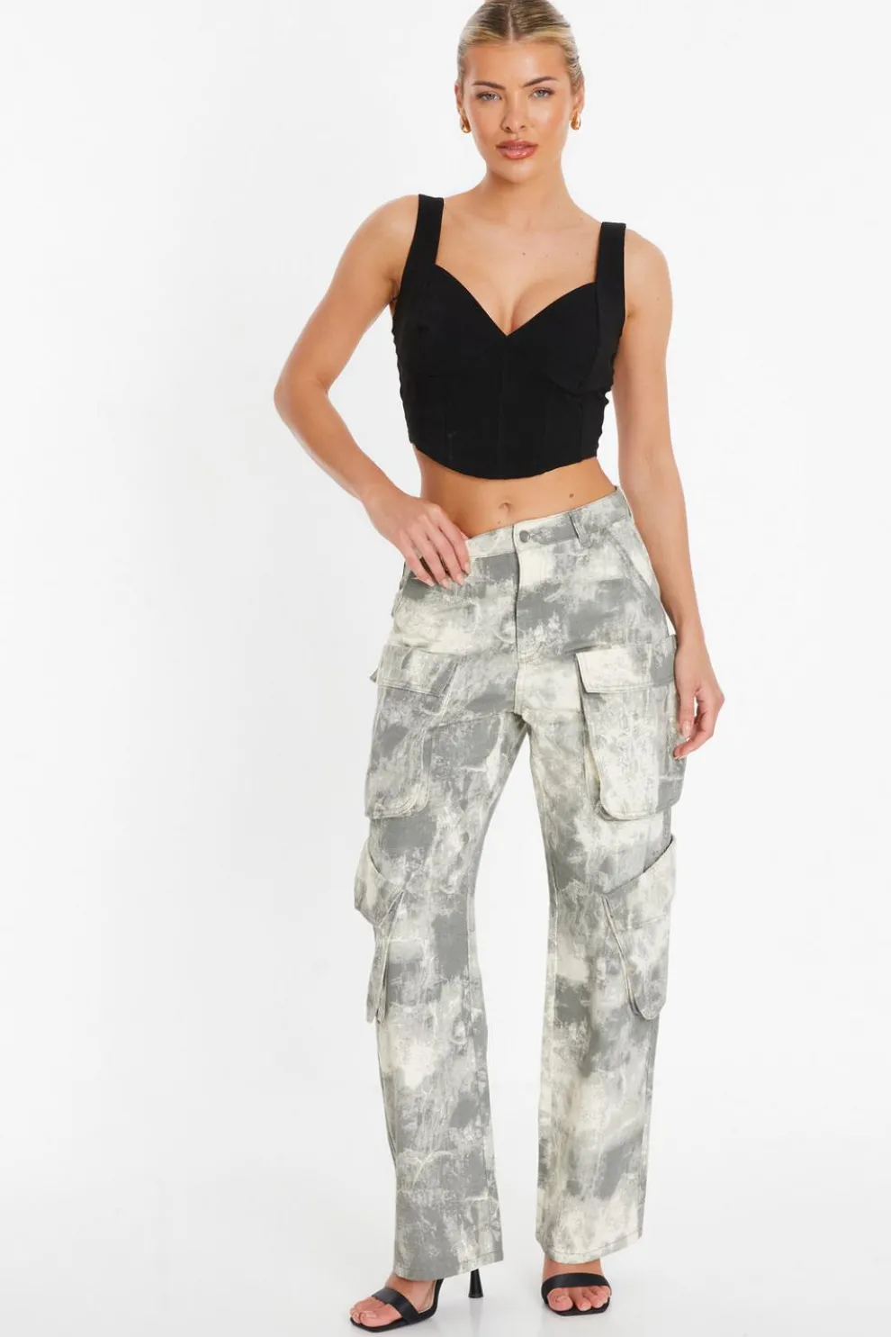 Grey Camo Print Cargo Trouser