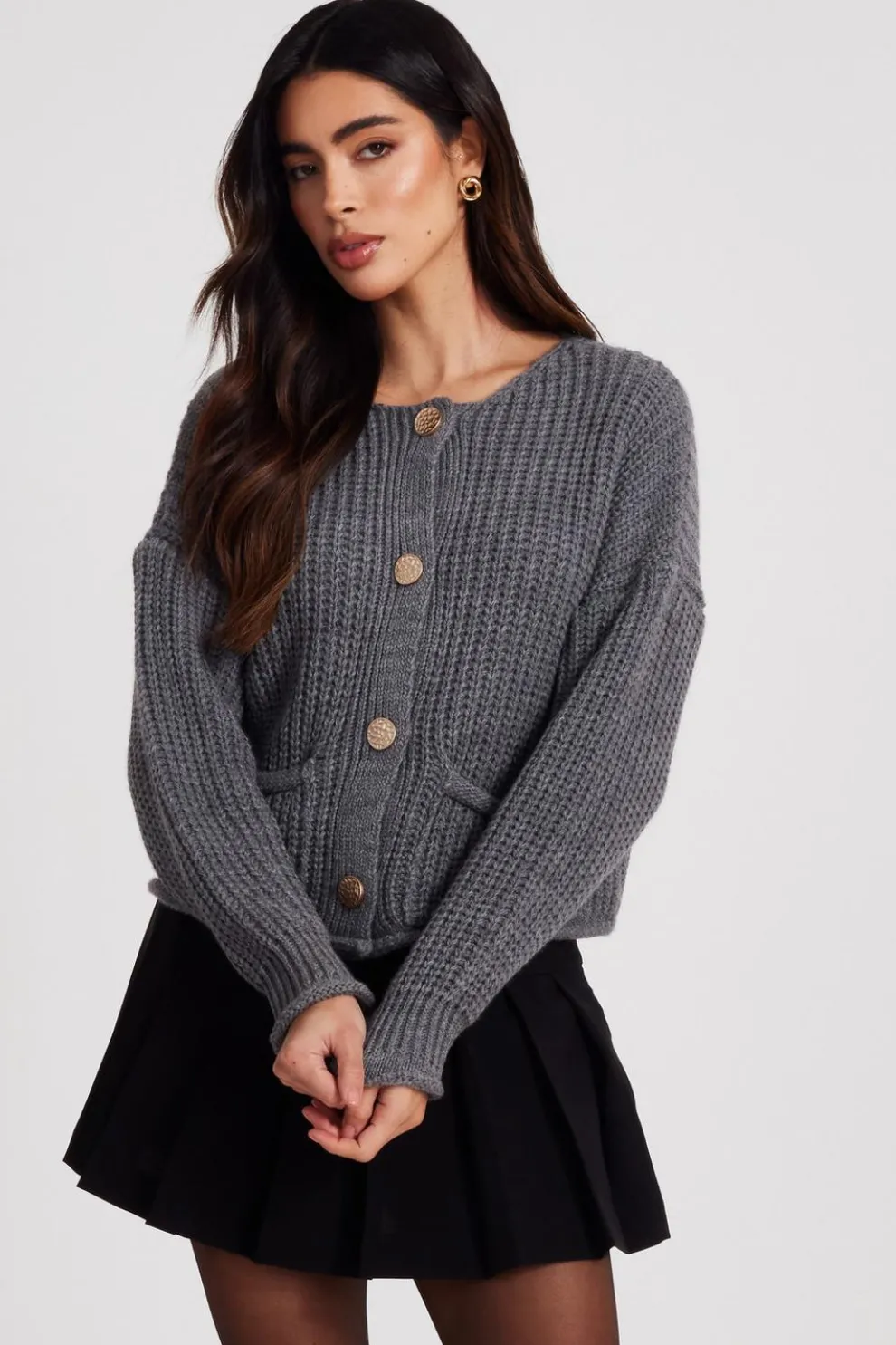 Grey Chunky Knit Cardigan