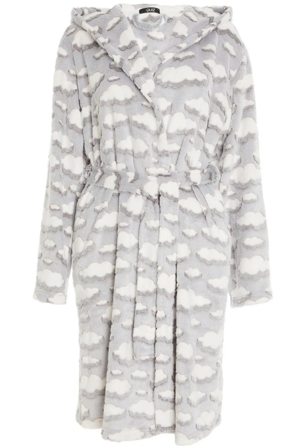 Grey Cloud Print Fleece Robe