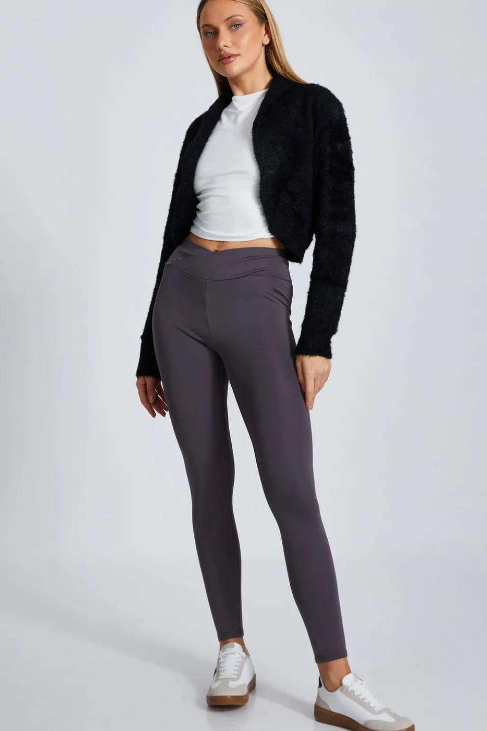 Grey Crossover Waist Leggings